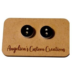 Semi Colon Wood Stud Earrings